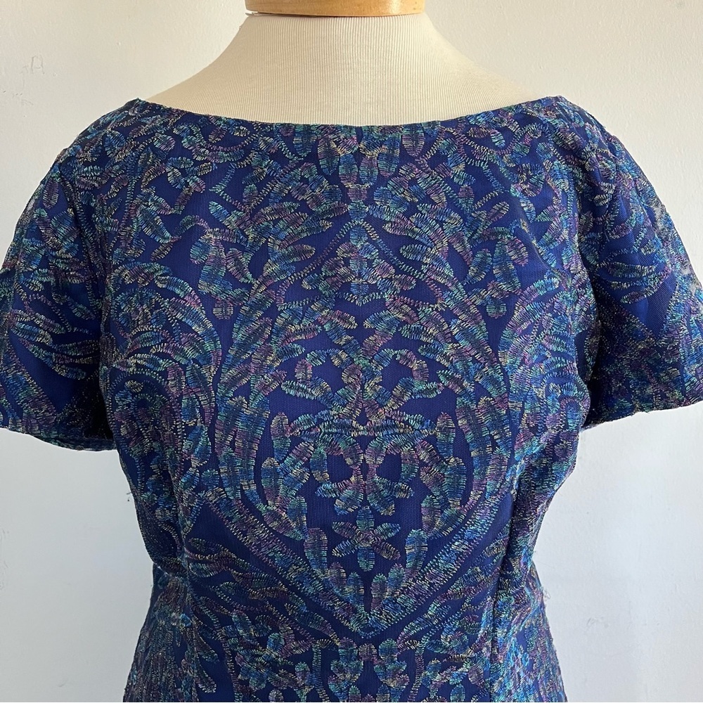 JS Collections Retro Style Blue Dress, Size 10, Embroidered, Unique - Picture 4 of 9
